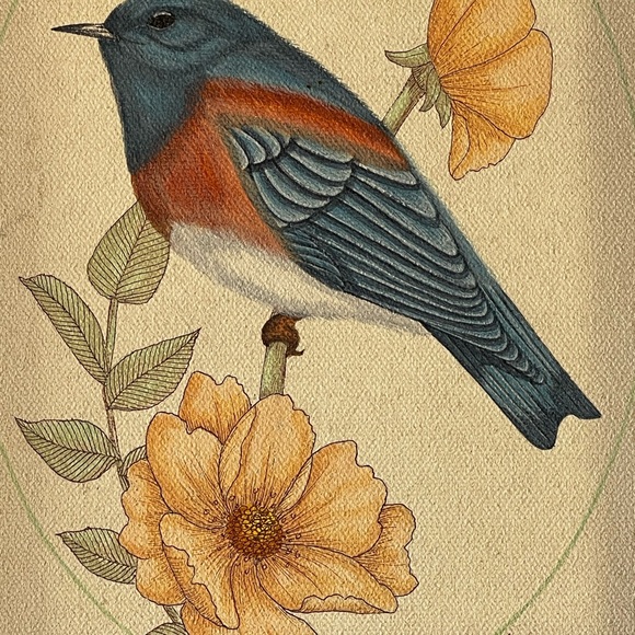 Bluebird painting framed stretched canvas - Picture 2 of 12